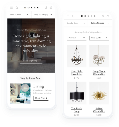 Shopify design & development for Dolce Lighting